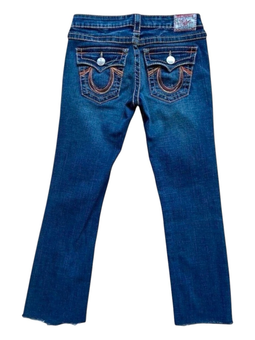 True Religion jeans Rainbow Billy sexy low rise flap pockets raw hems size 28